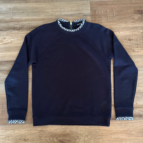 J. Crew Mercantile Navy Gingham Collar Trim Sweatshirt Zip Popover | Small - Picture 2 of 8